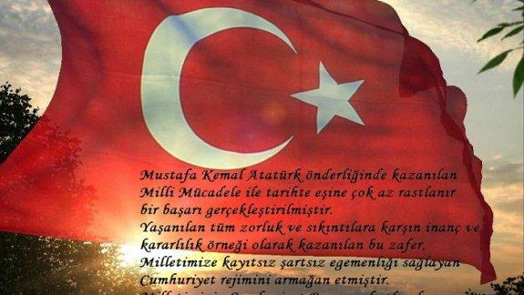 Milli Eğitim Müdürümüz Sayın Ahmet Vehbi KOÇ´un Cumhuriyet Bayramı kutlama Mesajı